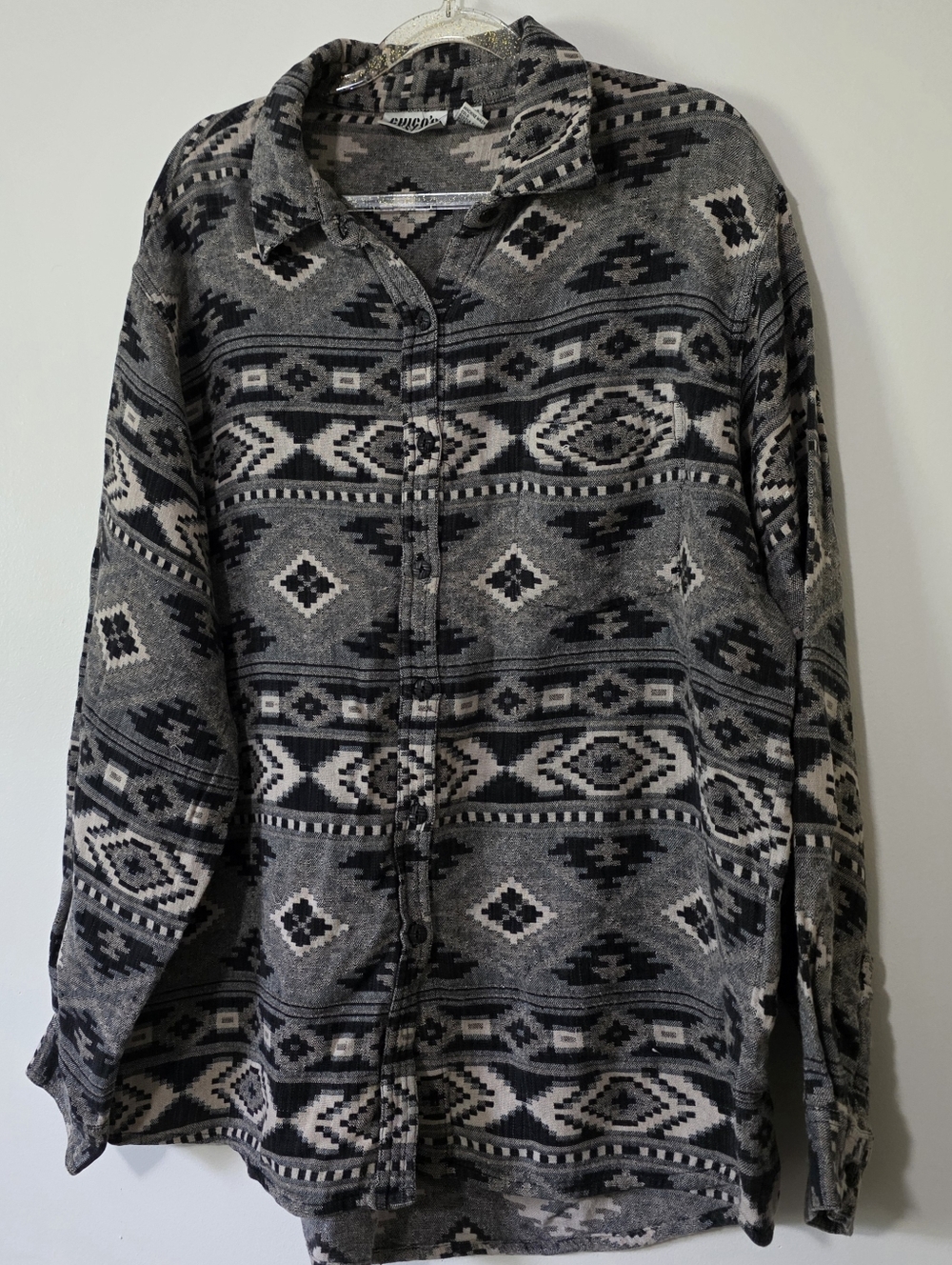 Vintage Chico's Shacket Top Southwestern Boho Tribal Monochromatic Aztec Sz 3 XL
